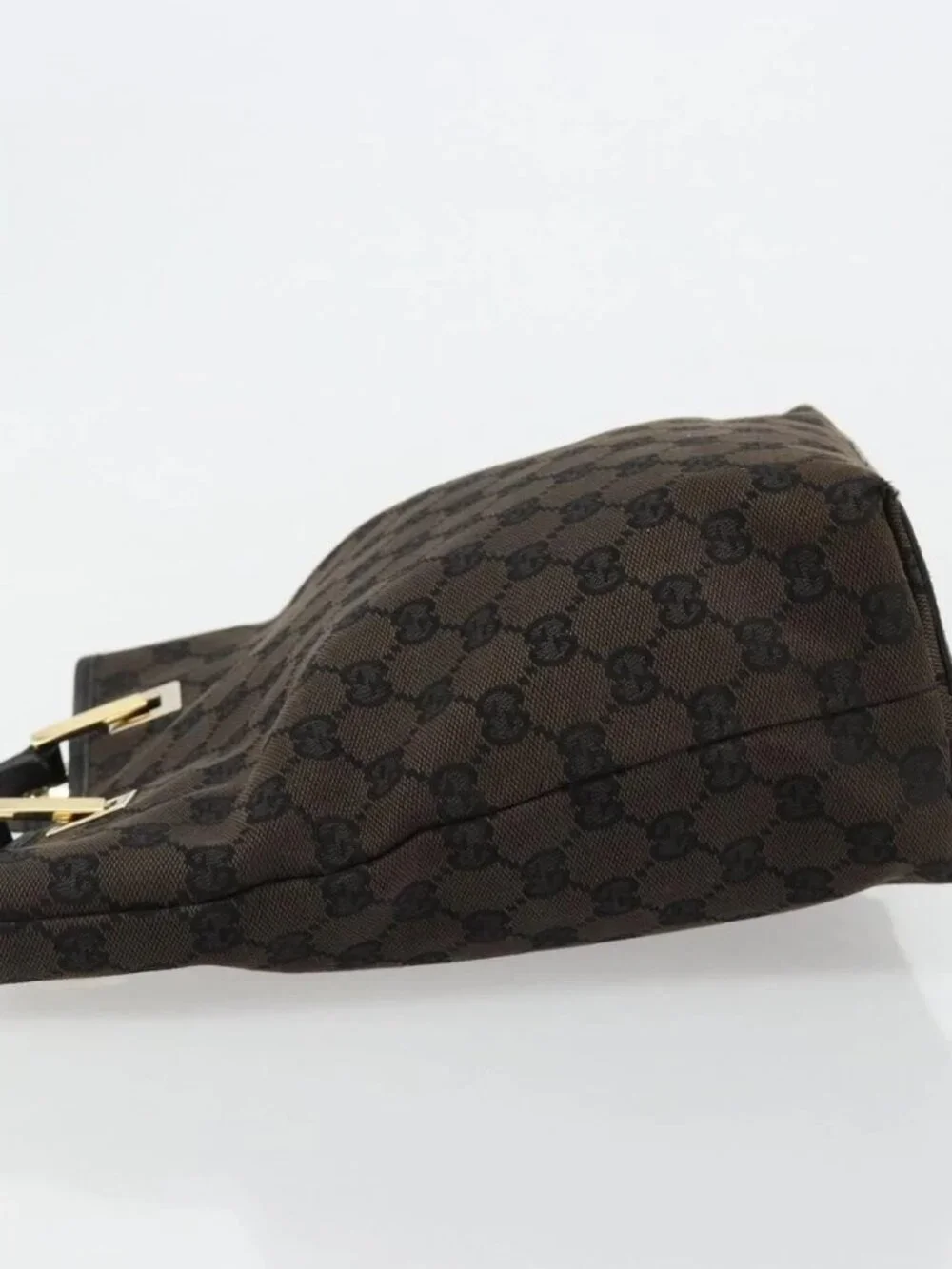 GUCCI GG Canvas Hand Bag Black Gold 002 1099 Auth ka4695